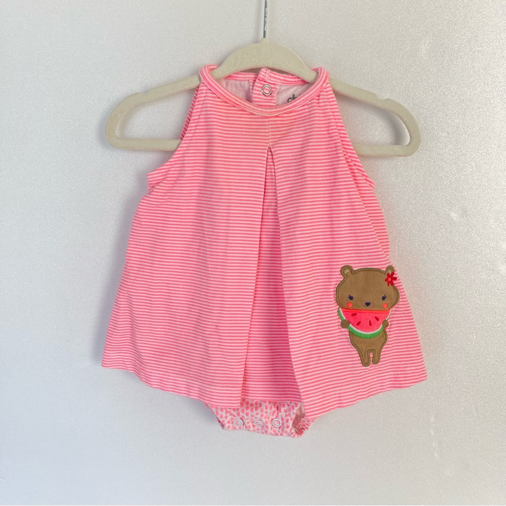 Carter’s Kids Pink Striped Baby Onesie Dress Romper with Bear Patch size 3-6M